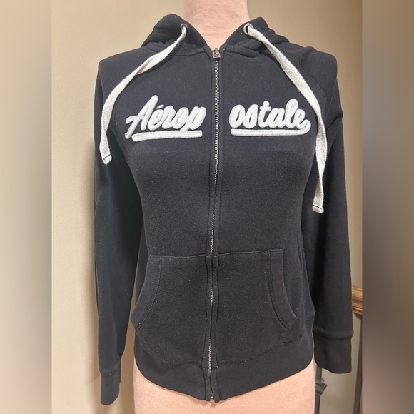 Aeropostale Girls Black Fleece Zip-Up Hoodie Sweatshirt Size Small - Picture 2 of 4